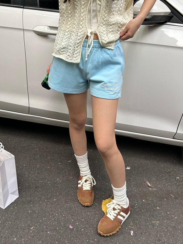 Vintage American Campus Style Casual Shorts with Embroidery - Women's Slim Fit Trendy INS Shorts
