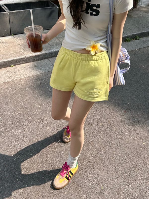 Vintage American Campus Style Casual Shorts with Embroidery - Women's Slim Fit Trendy INS Shorts