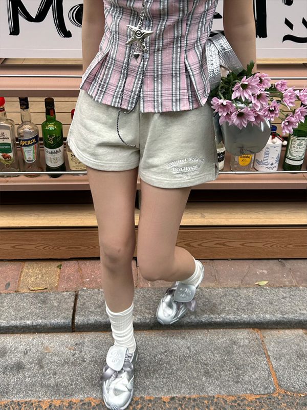 Vintage American Campus Style Casual Shorts with Embroidery - Women's Slim Fit Trendy INS Shorts
