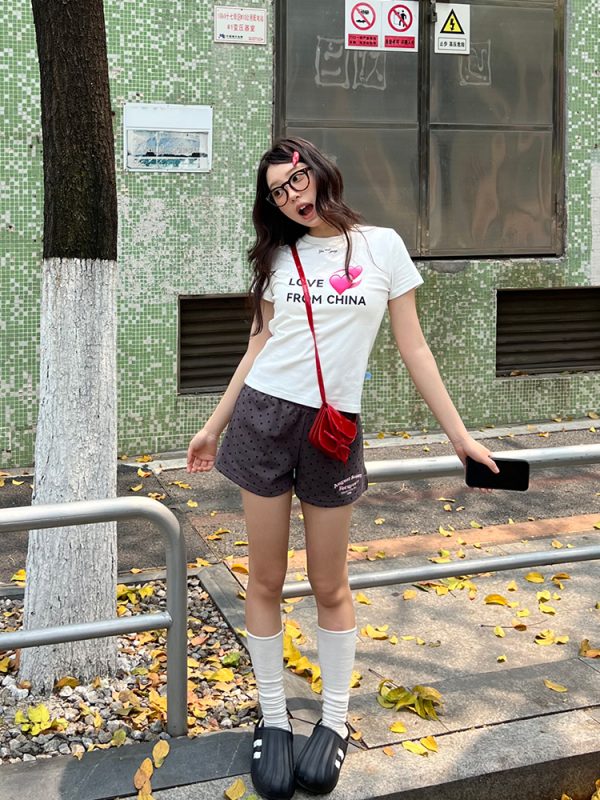 Vintage American Campus Style Polka Dot Embroidered Women's Casual Shorts - Trendy Slim Fit for Y2K and Retro Fashion