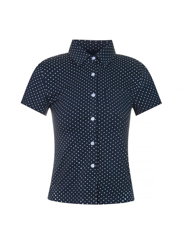 Vintage American Polka Dot Slim Fit Shirt with Shoulder Structure and Waist-Defining Design, Perfect for Y2K and Retro Styles