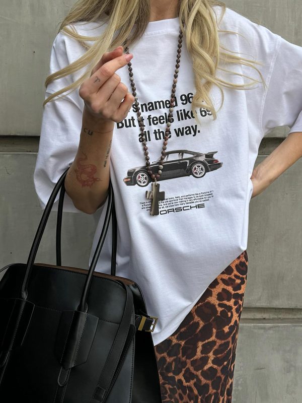 Vintage American Retro Car Pattern Oversized Short-Sleeve T-Shirt for Women - Summer Y2K Trendy Hot Girl Top