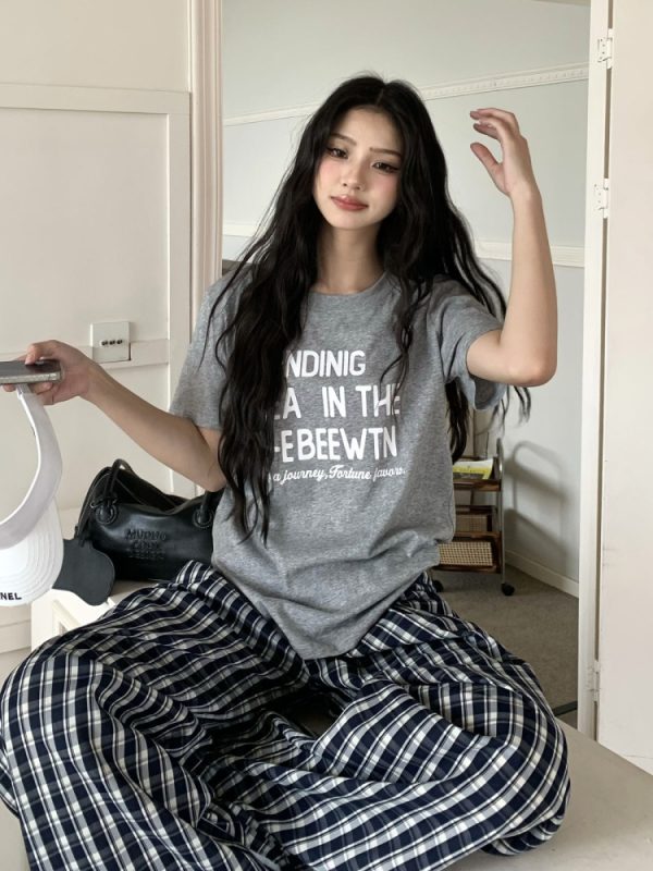 Vintage American Round Neck Printed Letter Short Sleeve T-Shirt for Women - Korean Style Summer Loose Fit Hot Girl Top
