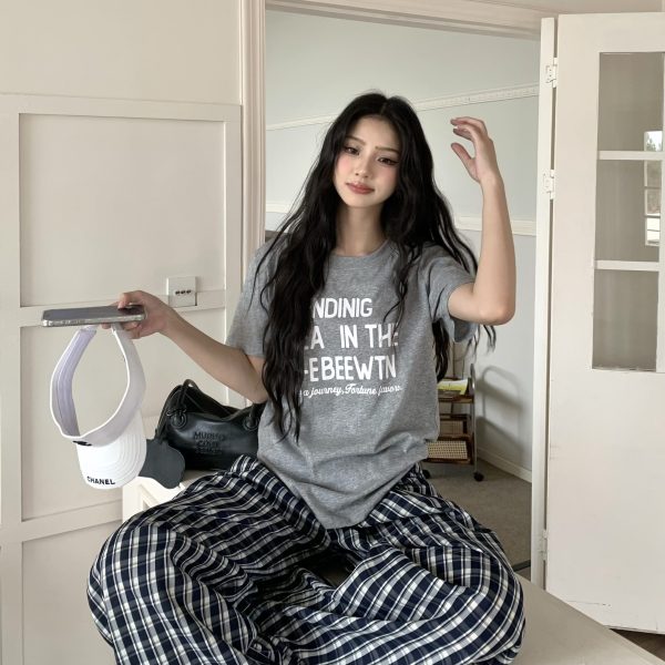 Vintage American Round Neck Printed Letter Short Sleeve T-Shirt for Women - Korean Style Summer Loose Fit Hot Girl Top