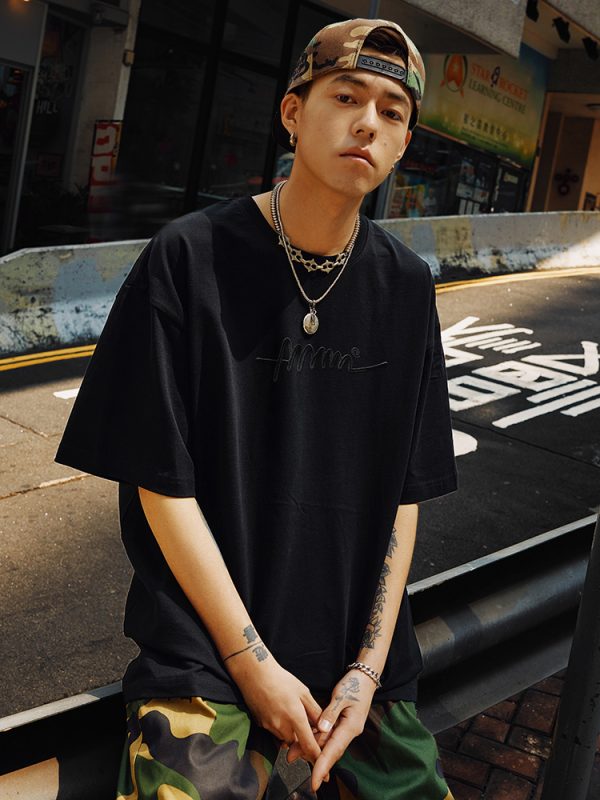Vintage American Streetwear Letter Embroidery Short Sleeve T-Shirt - Heavyweight Loose Fit Unisex Summer 2025 Fashion Essential