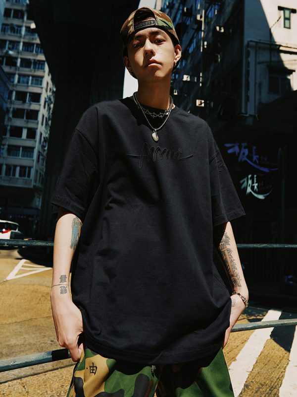 Vintage American Streetwear Letter Embroidery Short Sleeve T-Shirt - Heavyweight Loose Fit Unisex Summer 2025 Fashion Essential