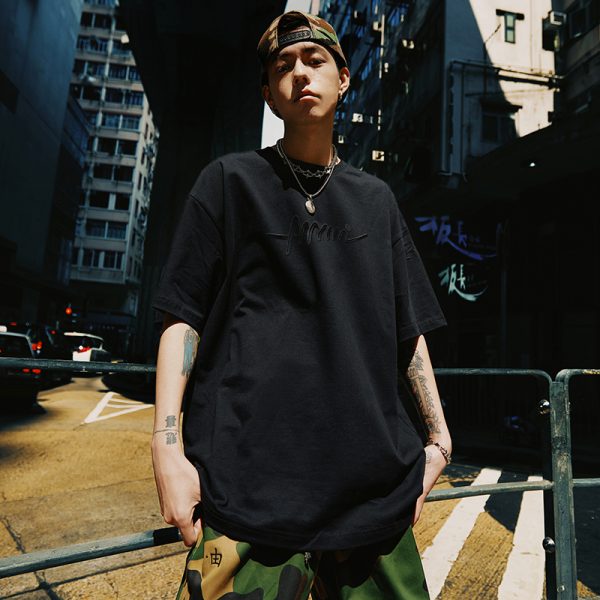 Vintage American Streetwear Letter Embroidery Short Sleeve T-Shirt - Heavyweight Loose Fit Unisex Summer 2025 Fashion Essential