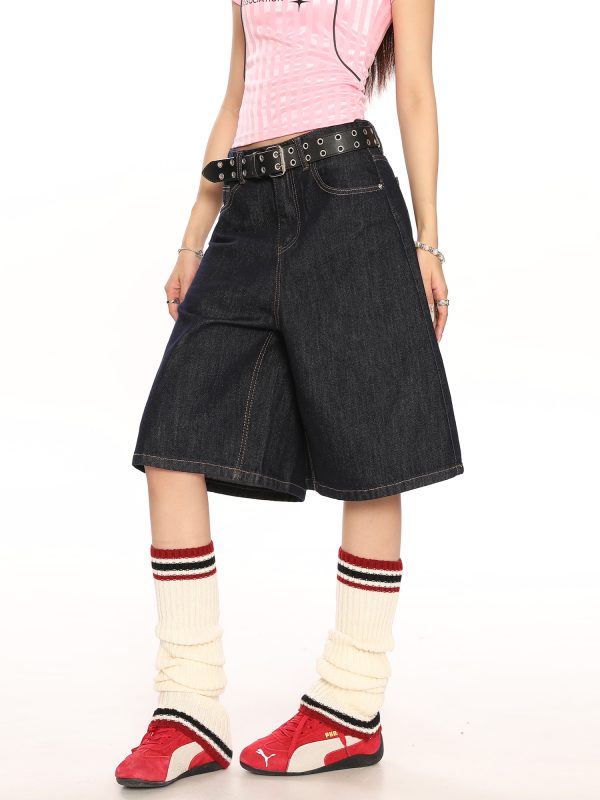 Vintage American-Style Wide-Leg Cargo Capri Pants for Women - Relaxed Fit Casual Slimming Versatile Summer Shorts
