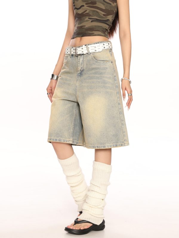 Vintage American-Style Wide-Leg Cargo Capri Pants for Women - Relaxed Fit Casual Slimming Versatile Summer Shorts