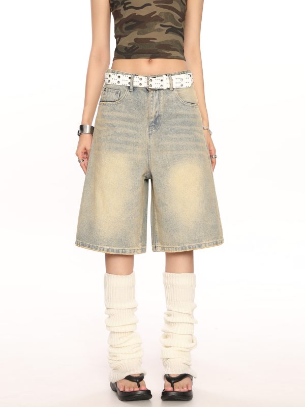 Vintage American-Style Wide-Leg Cargo Capri Pants for Women - Relaxed Fit Casual Slimming Versatile Summer Shorts