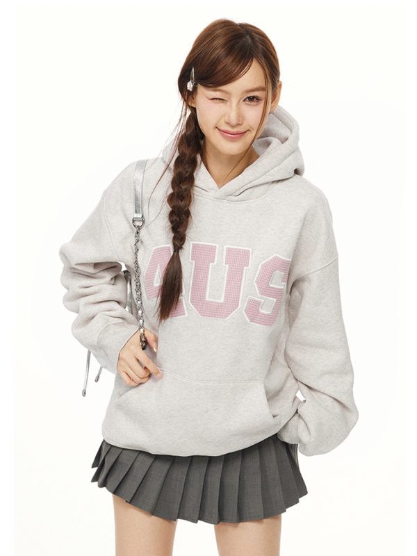 Vintage American Waffle Letter Logo Winter Fleece Loose Couple Hoodie - Retro Style, Cozy Unisex Sweatshirt