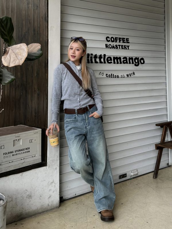 Vintage American Washed Micro-Flare Workwear Jeans for Men and Women - Loose Fit Embroidered Casual Pants, 90s Inspired Fashion