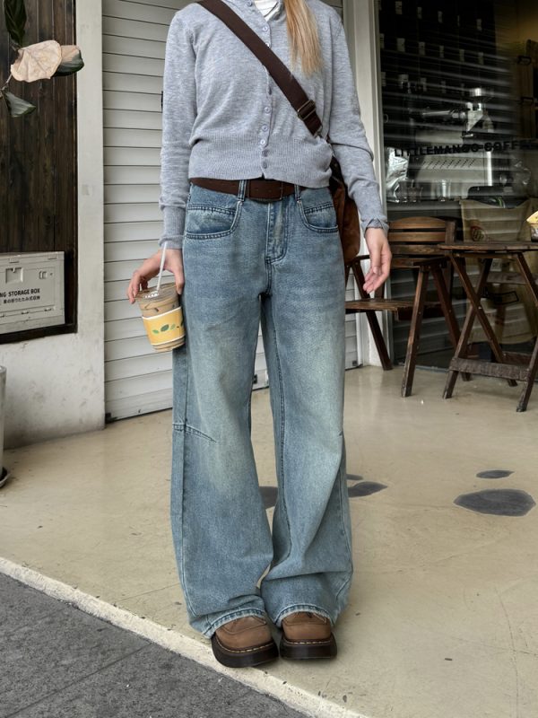 Vintage American Washed Micro-Flare Workwear Jeans for Men and Women - Loose Fit Embroidered Casual Pants, 90s Inspired Fashion