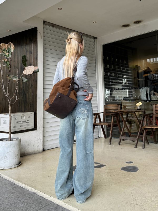Vintage American Washed Micro-Flare Workwear Jeans for Men and Women - Loose Fit Embroidered Casual Pants, 90s Inspired Fashion