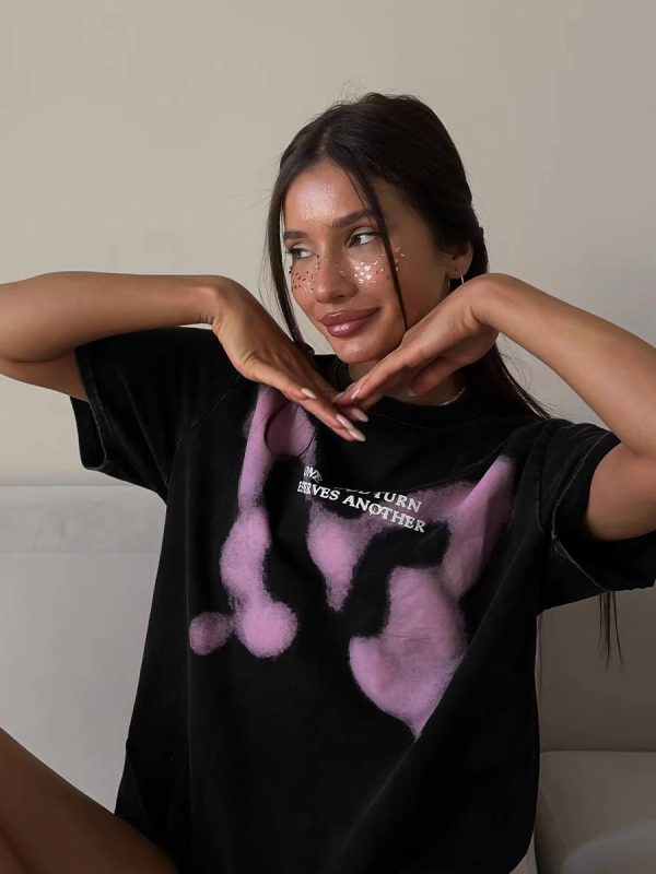 Vintage Black Butterfly Cotton Short-Sleeve T-Shirt for Women - Retro Oversized Y2K Trendy Top