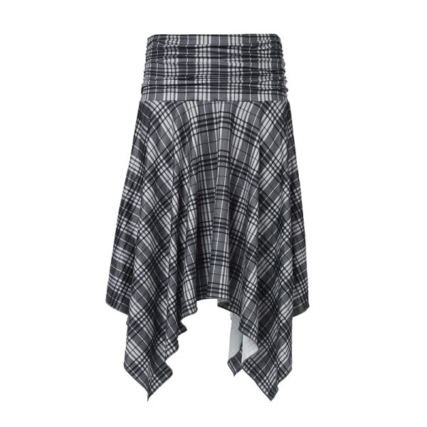 Vintage British Style A-Line Plaid Skirt for Women, Irregular Hem, Slimming, Hip-Hiding, Waist-Defining, Trendy 90s Fashion