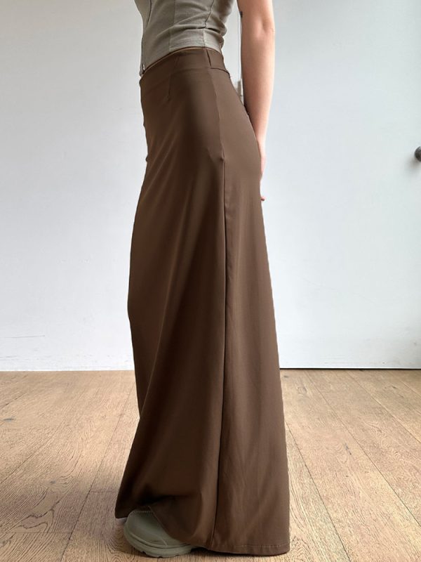 Vintage Brown Straight Long Skirt for Women with Back Slit, Low Waist Design, Retro Style, Perfect for 90s and Y2K Fashion