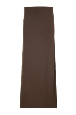 Vintage Brown Straight Long Skirt for Women with Back Slit, Low Waist Design, Retro Style, Perfect for 90s and Y2K Fashion