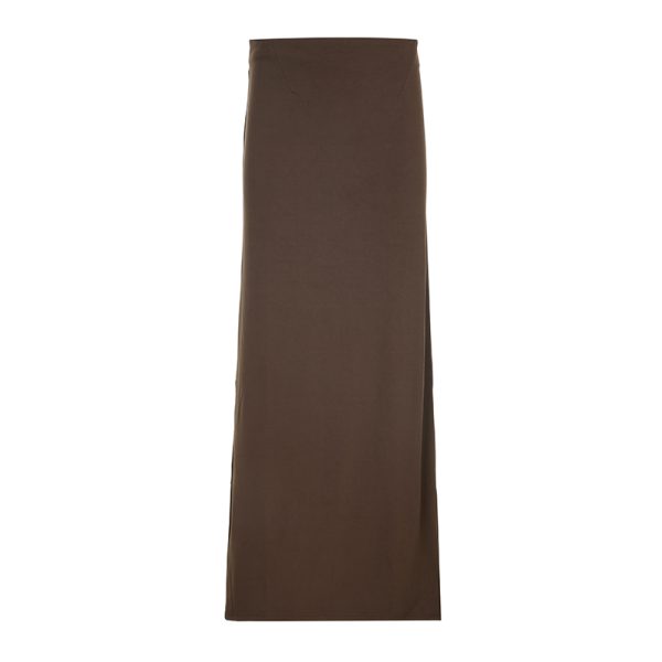 Vintage Brown Straight Long Skirt for Women with Back Slit, Low Waist Design, Retro Style, Perfect for 90s and Y2K Fashion