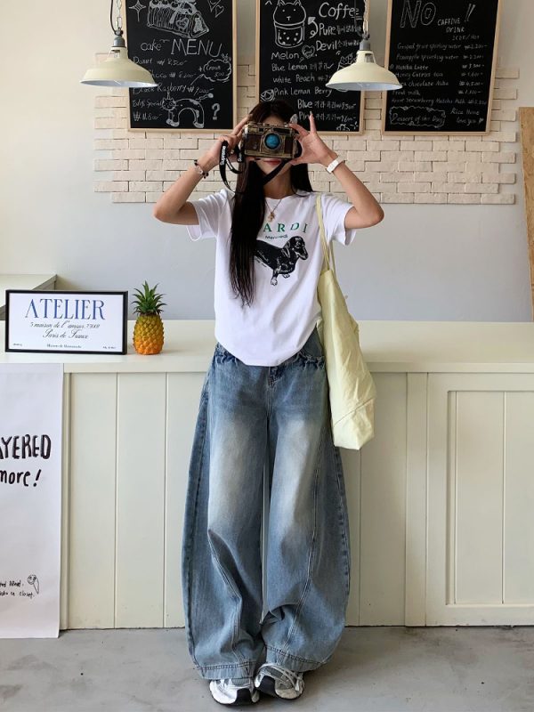 Vintage Curved Blade Jeans for Women - Loose Straight Wide-Leg Casual Pants - Spring Summer 90s American Style