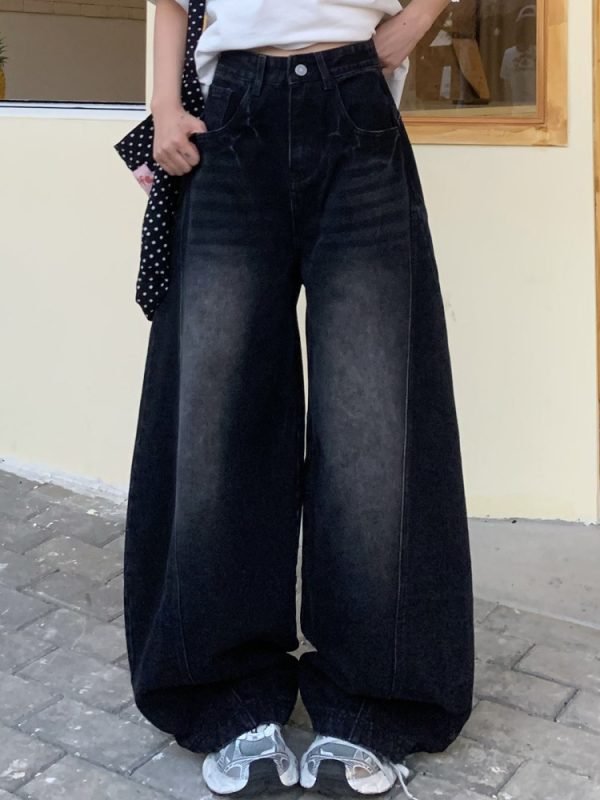 Vintage Curved Blade Jeans for Women - Loose Straight Wide-Leg Casual Pants - Spring Summer 90s American Style