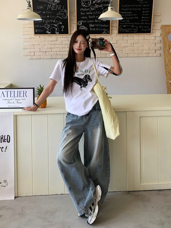 Vintage Curved Blade Jeans for Women - Loose Straight Wide-Leg Casual Pants - Spring Summer 90s American Style