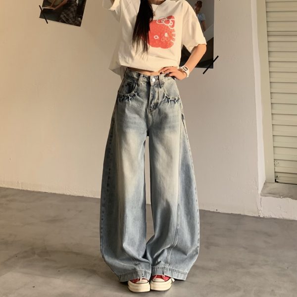 Vintage Curved Blade Jeans for Women - Loose Straight Wide-Leg Casual Pants - Spring Summer 90s American Style