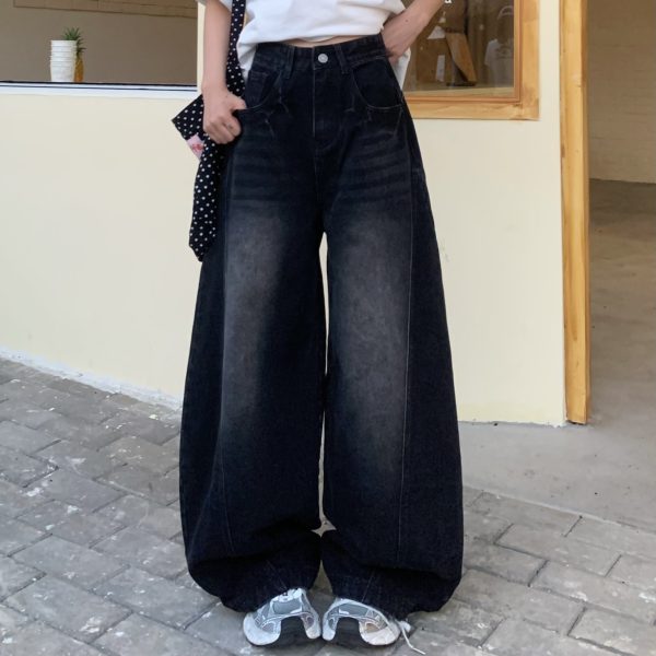 Vintage Curved Blade Jeans for Women - Loose Straight Wide-Leg Casual Pants - Spring Summer 90s American Style