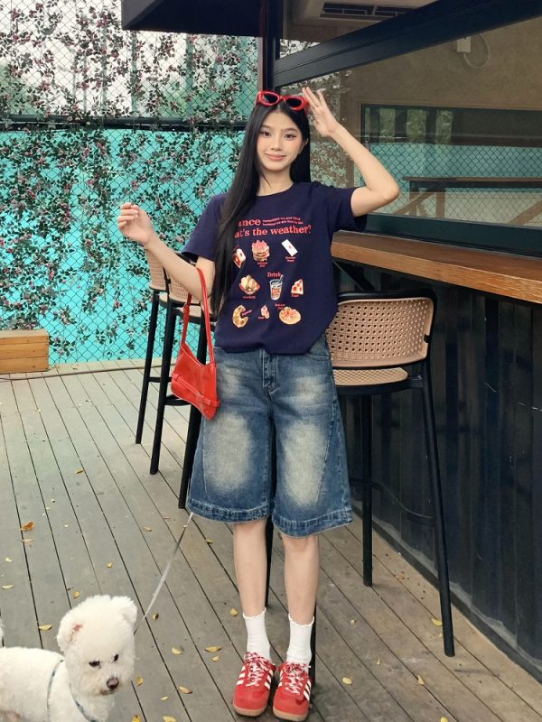 Vintage Dark Blue Wide-Leg Denim Shorts for Women - Loose-Fit Five-Point Style for Summer Casual Wear