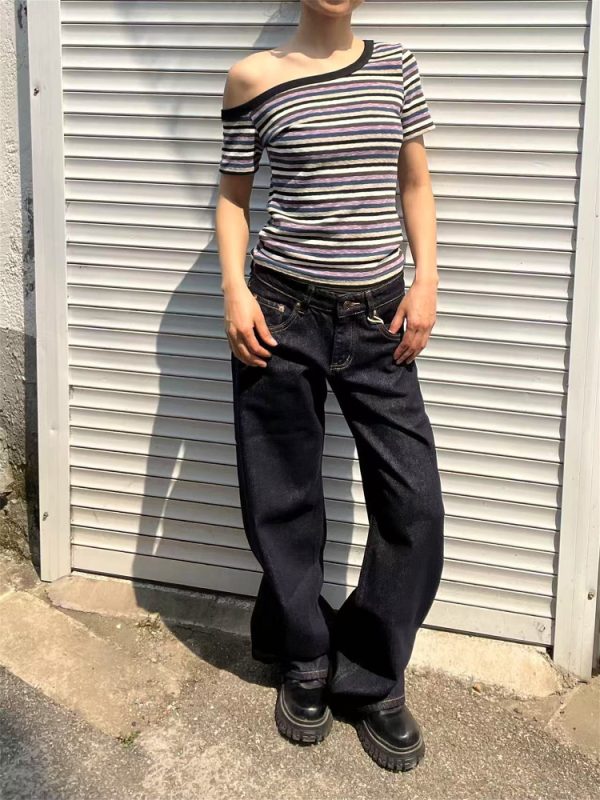 Vintage Dark Blue Wide-Leg Low-Waist Loose Slimming Pants for Women - 2025 Trendy 90s Style