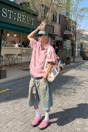 Vintage Dirty Dyed Wide-Leg Denim Capris for Men and Women - Casual Loose Fit Straight-Leg Summer Shorts, American Style