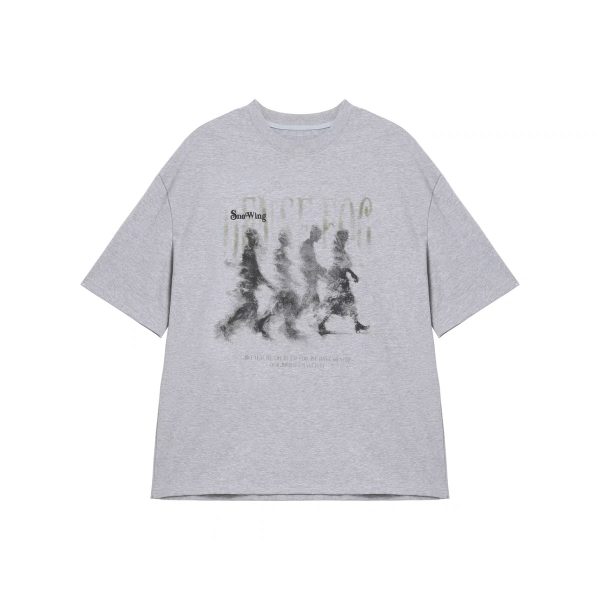 Vintage Distressed Blurry Portrait Print Short Sleeve Unisex Casual Streetwear T-Shirt for Summer, Retro 90s Style