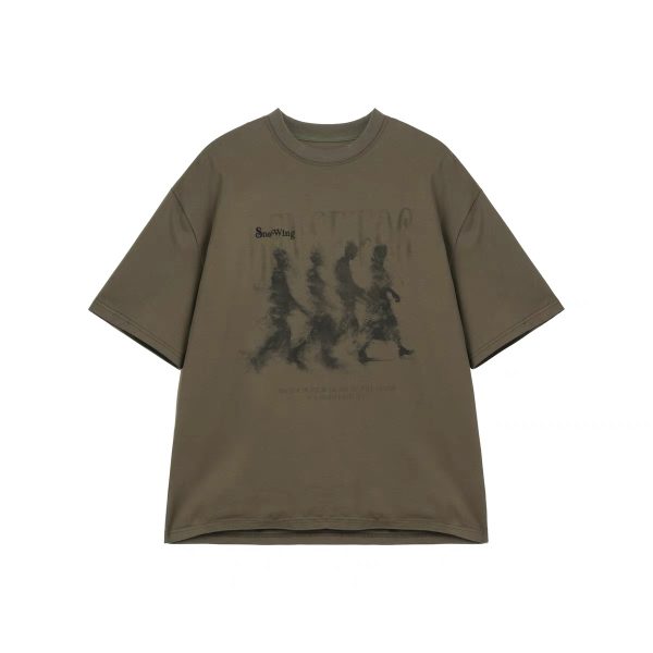 Vintage Distressed Blurry Portrait Print Short Sleeve Unisex Casual Streetwear T-Shirt for Summer, Retro 90s Style