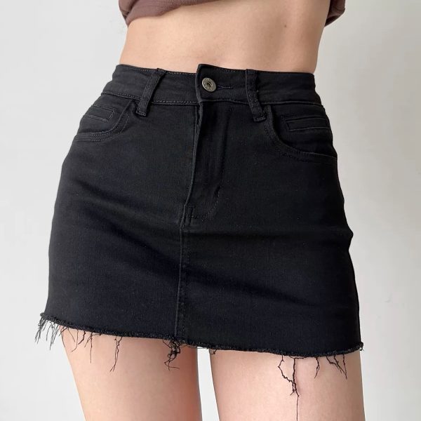 Vintage Distressed Denim Skirt for Women - A-Line High Waist Bodycon Short Skirt with Anti-Exposure Design, European & American Style