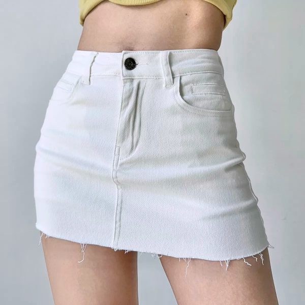 Vintage Distressed Denim Skirt for Women - A-Line High Waist Bodycon Short Skirt with Anti-Exposure Design, European & American Style