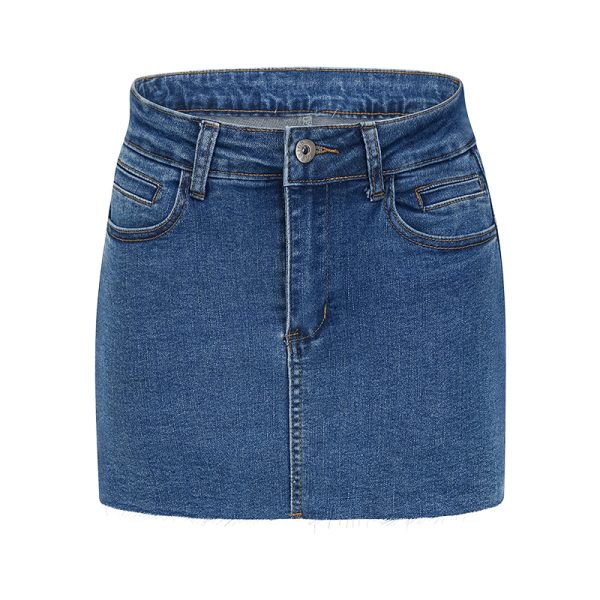Vintage Distressed Denim Skirt for Women - A-Line High Waist Bodycon Short Skirt with Anti-Exposure Design, European & American Style