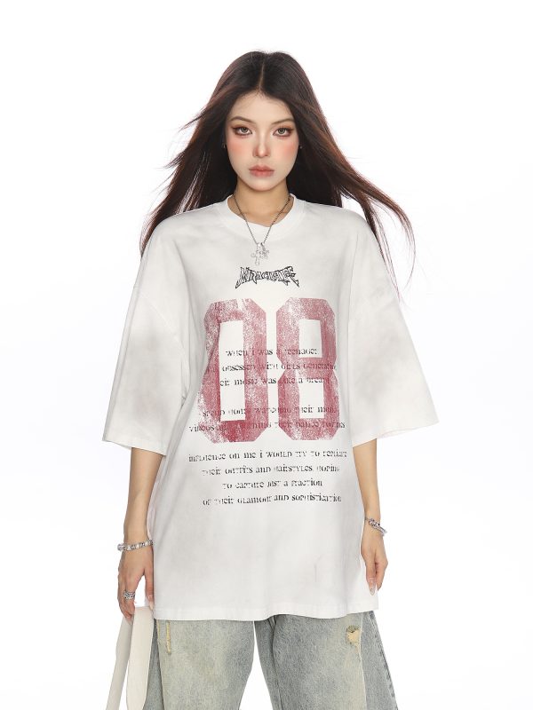 Vintage Distressed Printed Short Sleeve T-Shirt for Women - Casual Loose Fit Summer Tee, Trendy 90s Style Couple Top