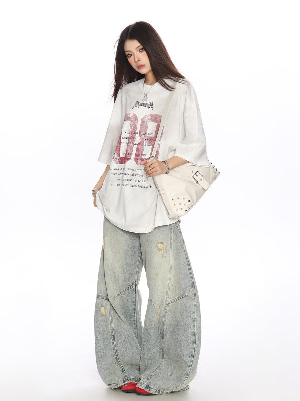 Vintage Distressed Printed Short Sleeve T-Shirt for Women - Casual Loose Fit Summer Tee, Trendy 90s Style Couple Top