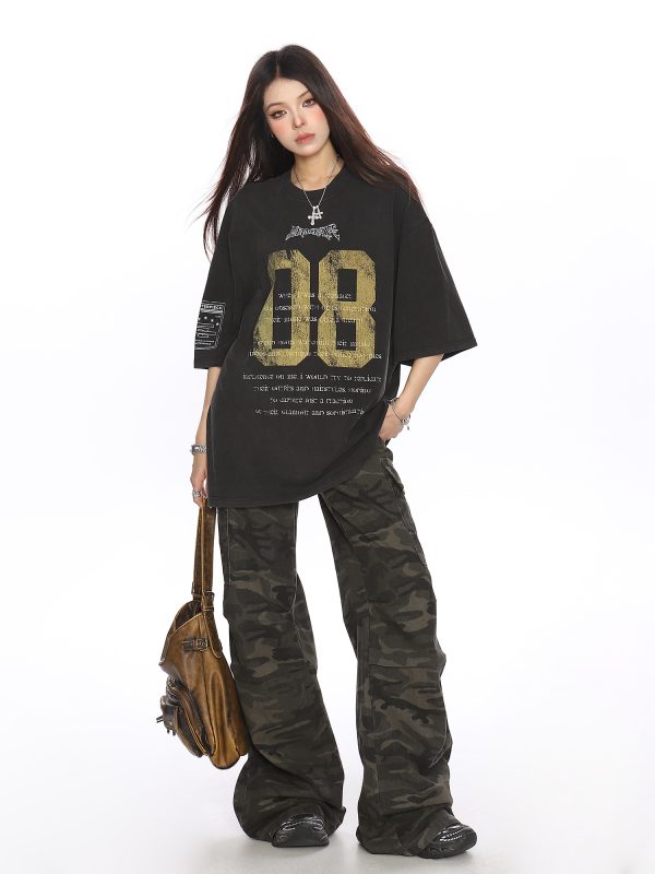 Vintage Distressed Printed Short Sleeve T-Shirt for Women - Casual Loose Fit Summer Tee, Trendy 90s Style Couple Top