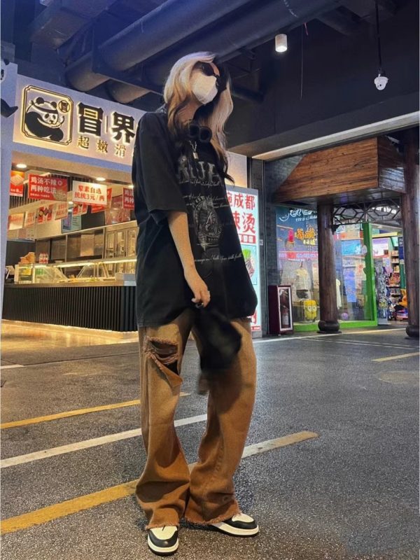 Vintage Distressed Short Sleeve T-Shirt for Men and Women - 2025 Summer American Streetwear Hip Hop High Street Fashion