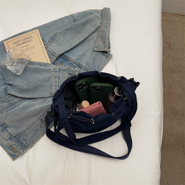 Vintage Embroidered Denim Drawstring Bucket Bag for Women - Cute Summer Crossbody Shoulder Bag for Phones 2025 Style