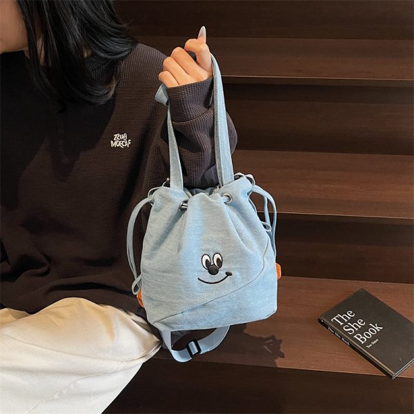 Vintage Embroidered Denim Drawstring Bucket Bag for Women - Cute Summer Crossbody Shoulder Bag for Phones 2025 Style