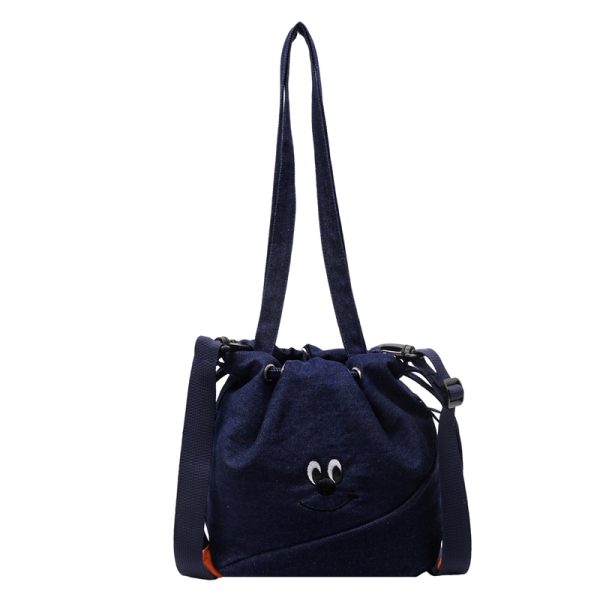 Vintage Embroidered Denim Drawstring Bucket Bag for Women - Cute Summer Crossbody Shoulder Bag for Phones 2025 Style