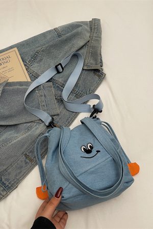 Vintage Embroidered Denim Drawstring Bucket Bag for Women - Cute Summer Crossbody Shoulder Bag for Phones 2025 Style