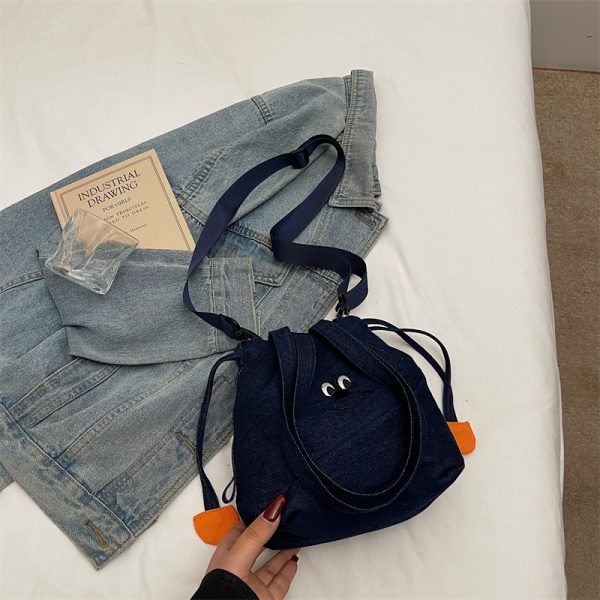 Vintage Embroidered Denim Drawstring Bucket Bag for Women - Cute Summer Crossbody Shoulder Bag for Phones 2025 Style