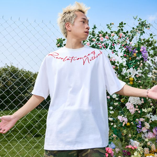 Vintage Embroidered Letter Short Sleeve T-Shirt for Men and Women, Heavyweight Streetwear, Y2K Hip Hop Style, Summer 2025 Fashion