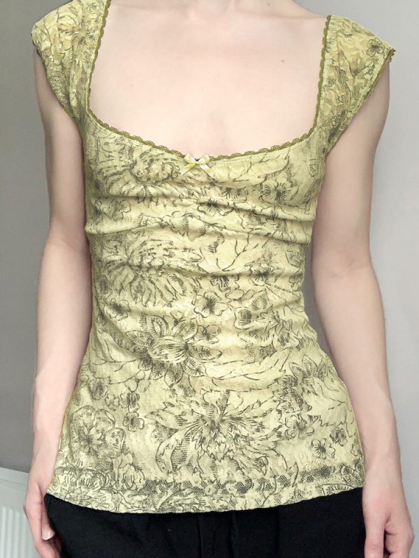 Vintage Floral Backless Vest for Women with Low Square Neck and Spaghetti Straps - Retro Charm Summer Style