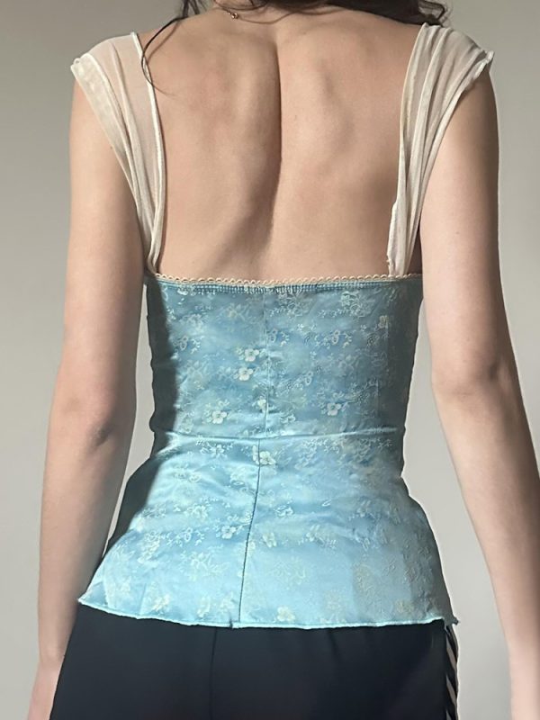 Vintage Floral Butterfly Shoulder Strap Ruffled Edge Vest - Backless Camisole for Women - Summer Y2K Style