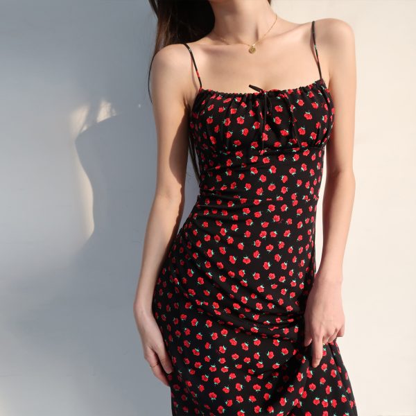 Vintage Floral Dress with Straps - Sexy Slim-Fit French Style Midi Dress for Women - Chic Retro Summer Fashion