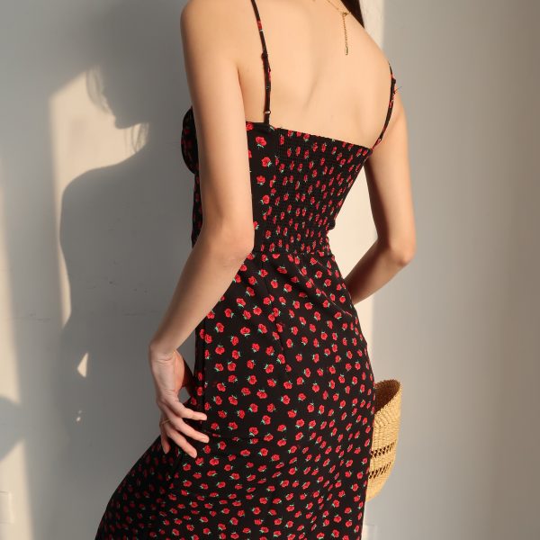 Vintage Floral Dress with Straps - Sexy Slim-Fit French Style Midi Dress for Women - Chic Retro Summer Fashion